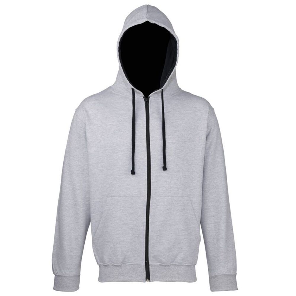 Awdis Mens Varsity  Sweatshirt Hoodie Zoodie 11 Colours  / Heather Gray/French N